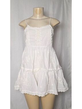 Urban Outfitters White Embroidered Tiered Mini Dress Cottagecore Boho XXS